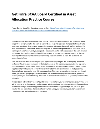 Finra BCAA Board Certified in Asset Allocation
