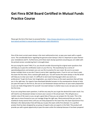 Finra BCM Board Certified in Mutual Funds