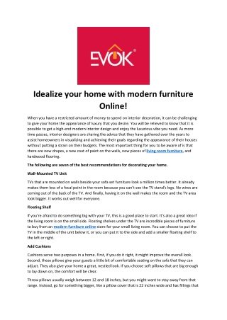 Idealize your home with modern furniture Online