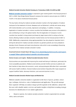 Medical Cannabis Extraction Market Growing at a Tremendous CAGR of 16.20 by 2028