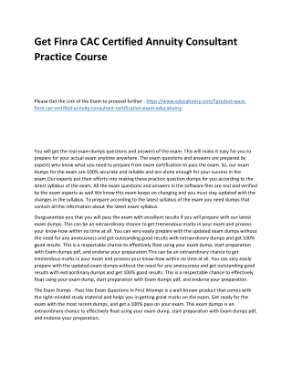 Finra CAC Certified Annuity Consultant