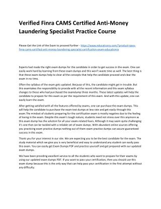 Finra CAMS Certified Anti-Money Laundering Specialist