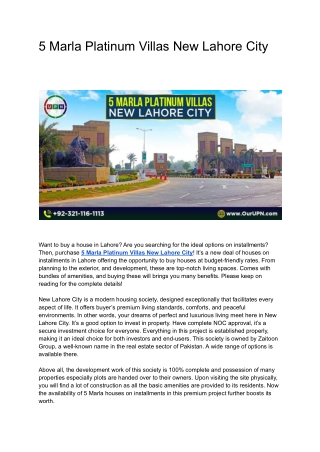 5 Marla Platinum Villas New Lahore City