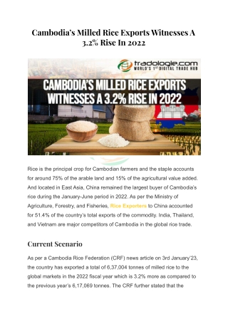 Cambodia’s Milled Rice Exports Witnesses A 3