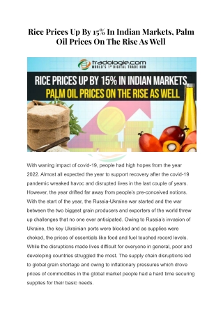 Rice Prices Up By 15% In Indian Markets, Palm Oil Prices On The Rise As Well