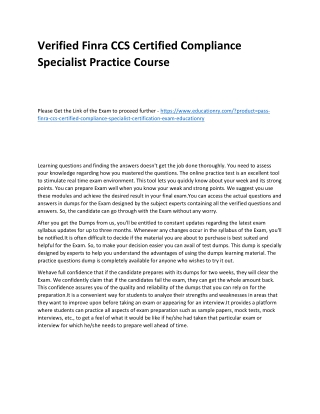 Finra CCS Certified Compliance Specialist