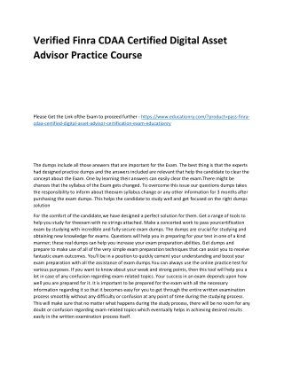 Finra CDAA Certified Digital Asset Advisor