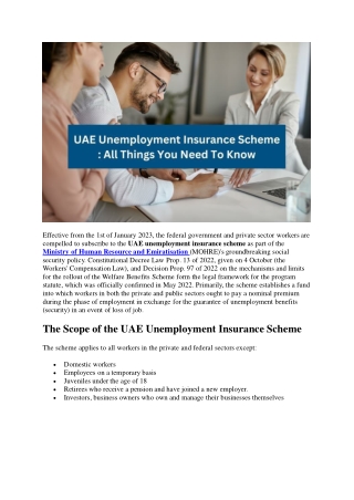 UAE Unemployment Insurance Scheme - Effective from the 1st of January 2023