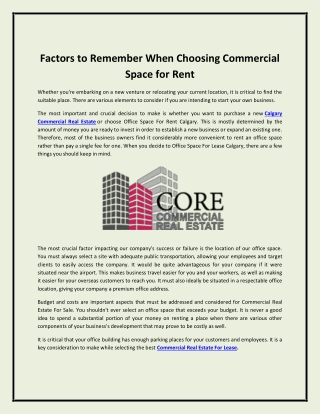 Factors to Remember When Choosing Commercial Space for Rent