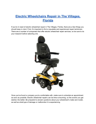 Electric Wheelchairs Repair in The Villages, Florida