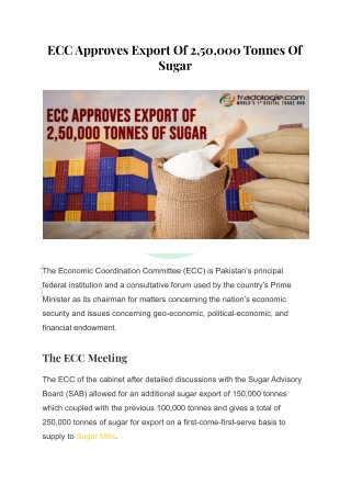 ECC Approves Export Of 2,50,000 Tonnes Of Sugar (1)