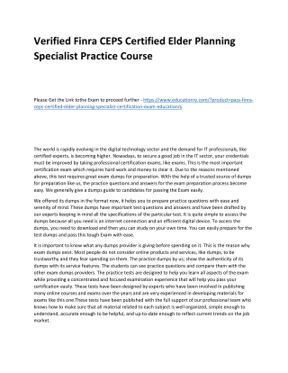 Finra CEPS Certified Elder Planning Specialist