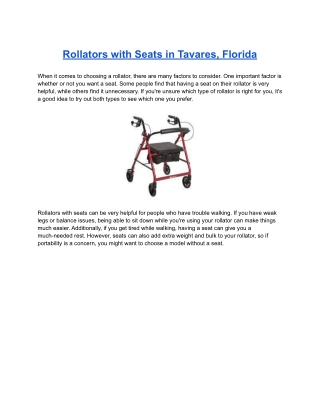 Rollators with Seats in Tavares, Florida