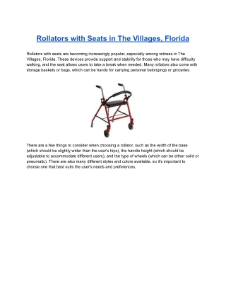 Rollators with Seats in The Villages, Florida