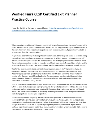 Finra CExP Certified Exit Planner