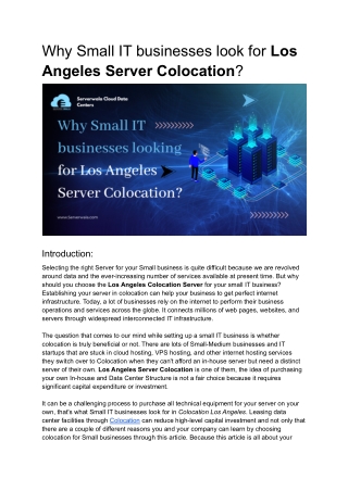 Why Small IT businesses looking for Los Angeles Server Colocation