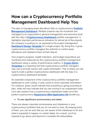 _How can a Cryptocurrency Portfolio Management Dashboard Help You