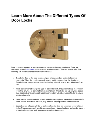 Learn More About The Different Types Of Door Locks