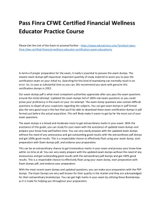Finra CFWE Certified Financial Wellness Educator