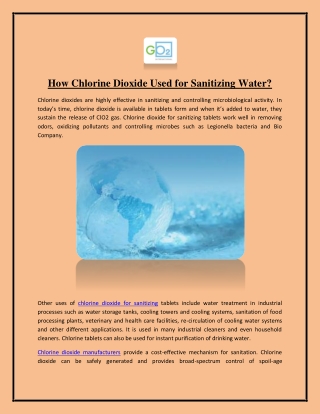 How Chlorine Dioxide Used for Sanitizing Water