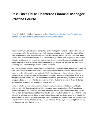 Finra ChFM Chartered Financial Manager