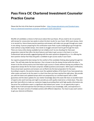Finra CIC Chartered Investment Counselor