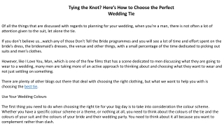 Tying the Knot Here’s How to Choose the Perfect Wedding Tie