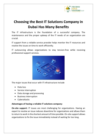 Choosing the Best IT Solutions Company in Dubai Has Many Benefits