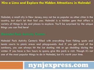 Hire a Limo and Explore the Hidden Attractions in Holmdel