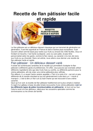 Recette de flan pâtissier : Comment faire ?