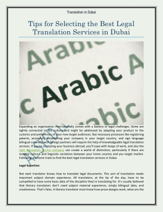 Tips for Selecting the Best Legal Translation Services in Dubai