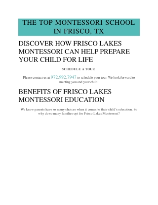 THE TOP MONTESSORI SCHOOL IN FRISCO