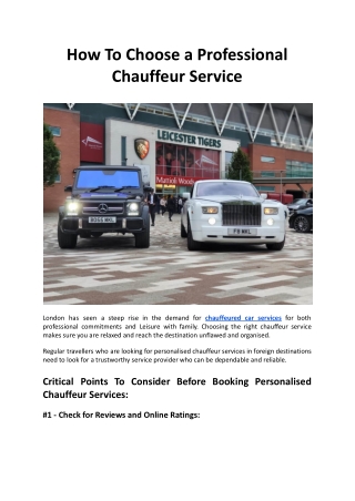 How To Choose The Professional Chauffeur Service - MKL Chauffeurs