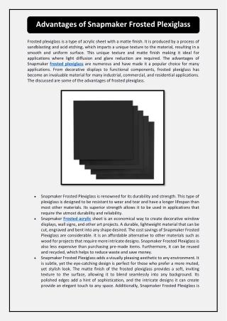 Advantages of Snapmaker Frosted Plexiglass