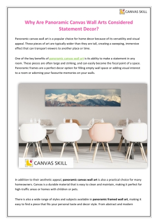 Why Are Panoramic Canvas Wall Arts Considered Statement Decor