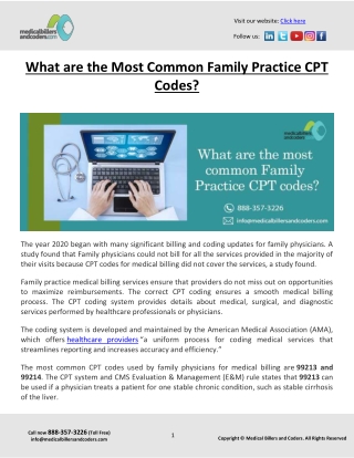 What are the Most Common Family Practice CPT Codes