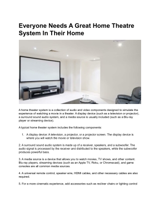 Everyone Needs A Great Home Theatre System In Their Home