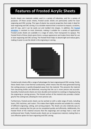 Features of Frosted Acrylic Sheets