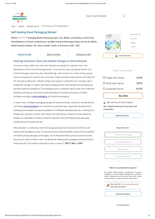 Self-heating Food Packaging Market Trends, Forecast by 2027