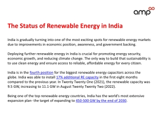 The Status of Renewable Energy in India