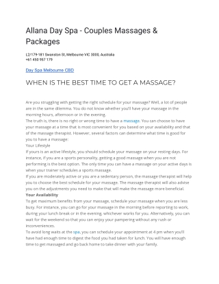 Allana Day Spa - Couples Massages & Packages