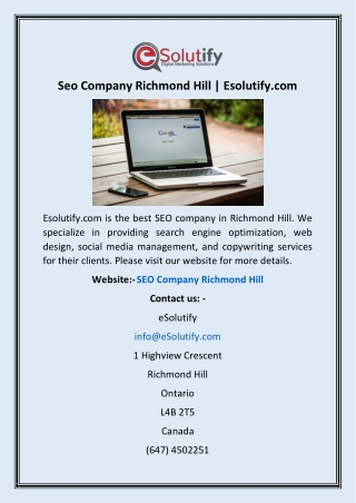 Seo Company Richmond Hill | Esolutify.com