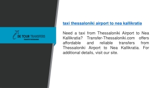 Taxi Thessaloniki Airport To Nea Kallikratia  Transfer-thessaloniki.com