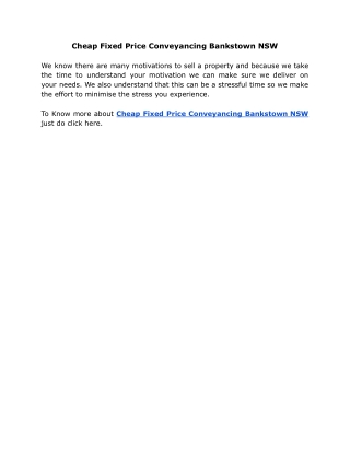 Cheap Fixed Price Conveyancing Bankstown NSW