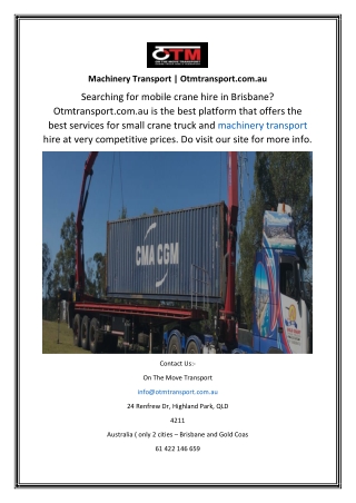 Machinery Transport Otmtransport.com.au