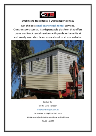 Small Crane Truck Rental  Otmtransport.com.au