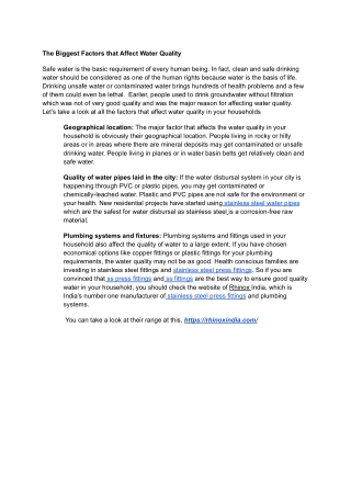 The Biggest Factor that Affect water Quality