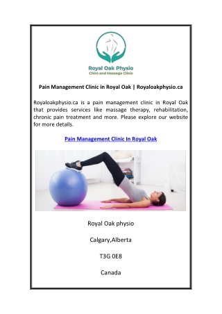 Pain Management Clinic in Royal Oak  Royaloakphysio.ca