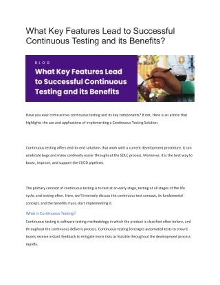 What Key Features Lead to Successful Continuous Testing and its Benefits?