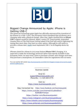 Biggest Change Announced by Apple iPhone is Getting USB-C